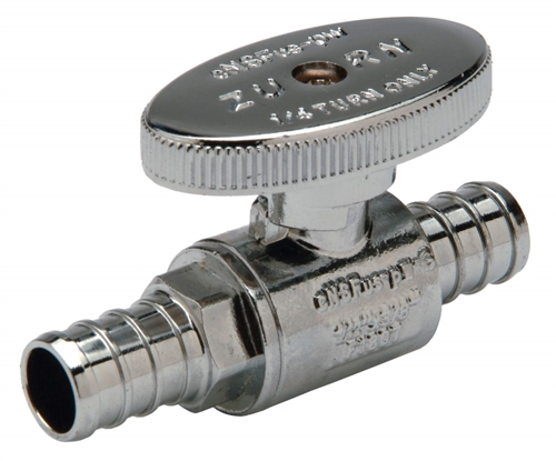 Zurn Pex QQTV477GX Brass Shut-Off Valve, 1/2'' Hose Barb x 1/2'' Hose Barb, Chrome