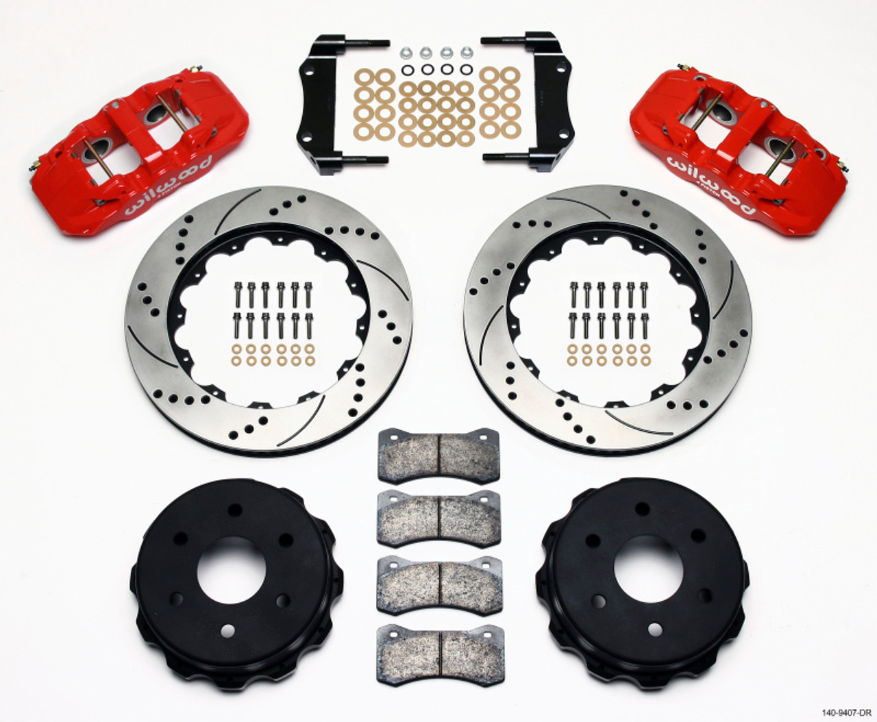 Wilwood AERO4 Front 14.25" Big Brake Kit w/ Drilled & Slotted Rotors & 4 Piston Red Calipers :: 2014-2018 Silverado & GMC Sierra 1500