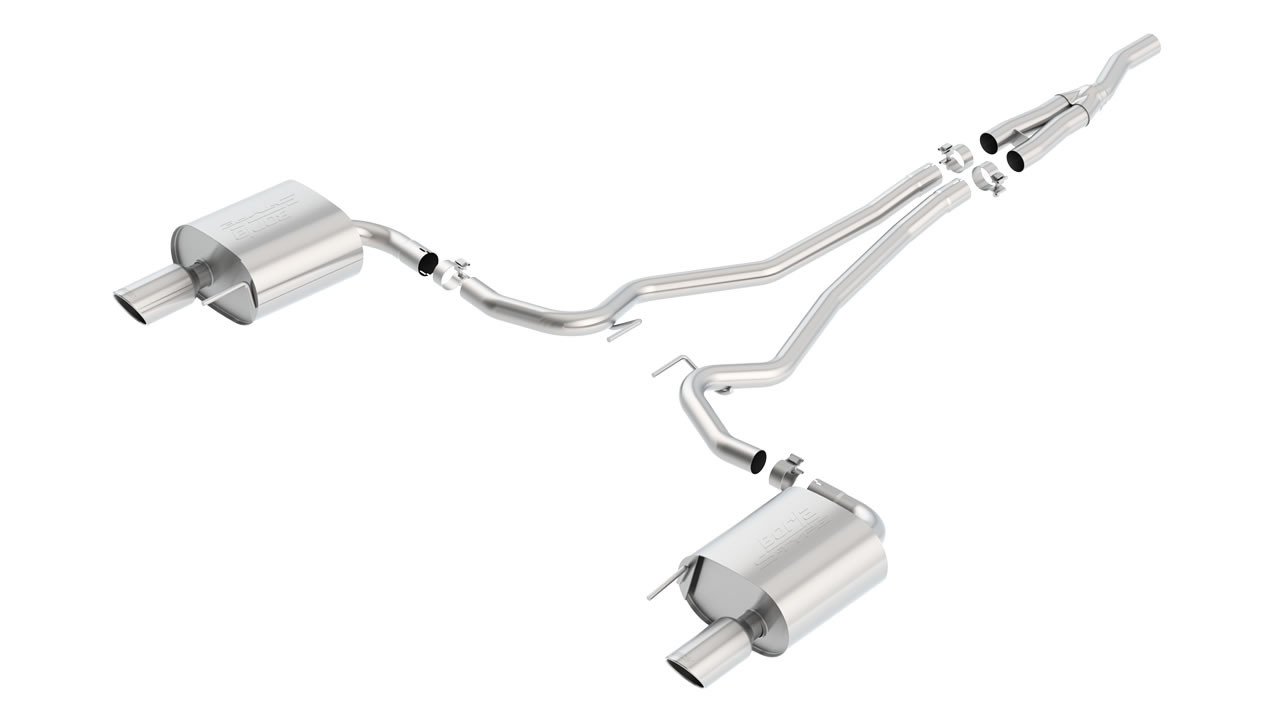 Borla 2.25" S-Type Cat-Back Exhaust System w/ 4" Dual Polished Tips  ::  2015-2023 Ford Mustang EcoBoost w/ Non-Active Exhaust