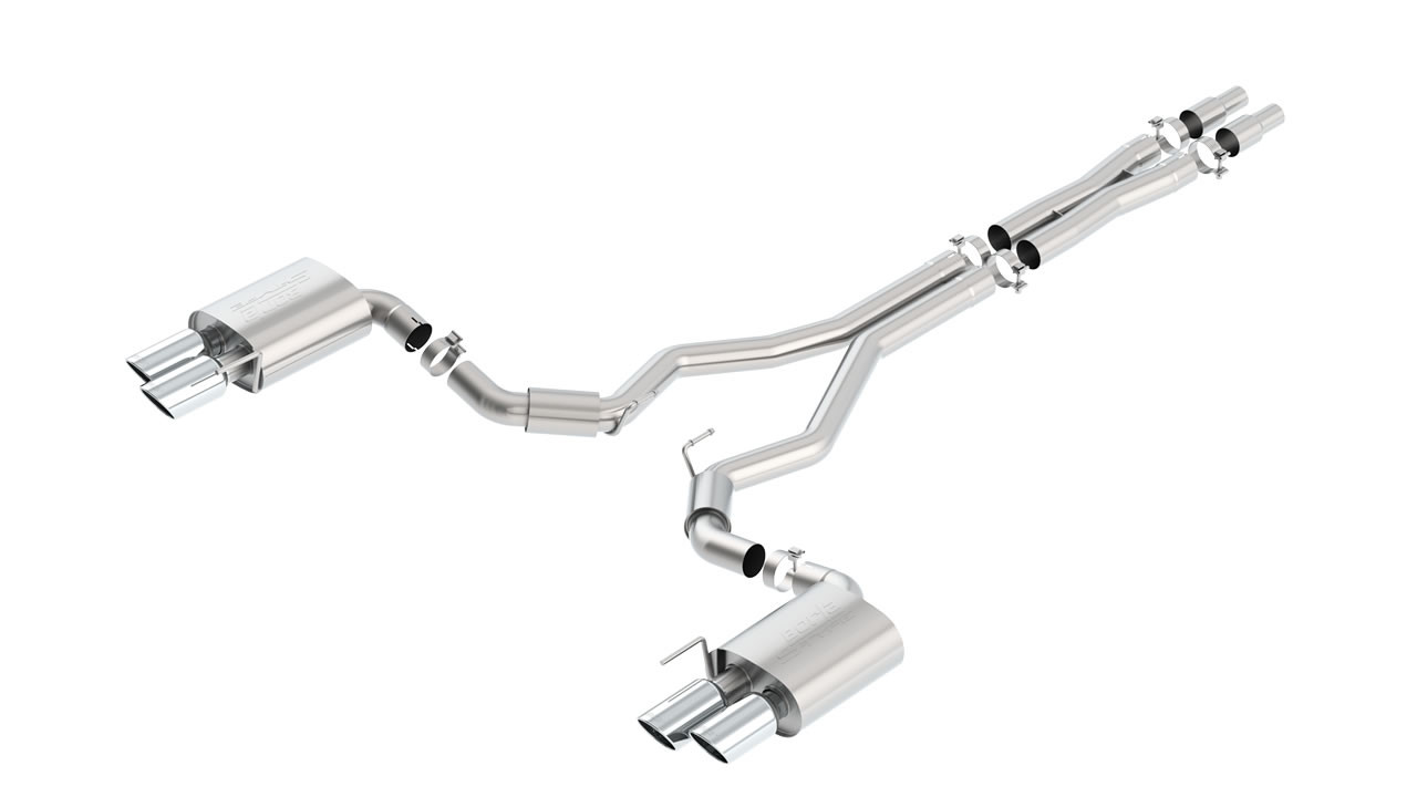 Borla 3" S-Type Cat-Back Exhaust System w/ 4" Quad Polished Tips  ::  2018-2023 Ford Mustang GT  w/ Non-Active Exhaust