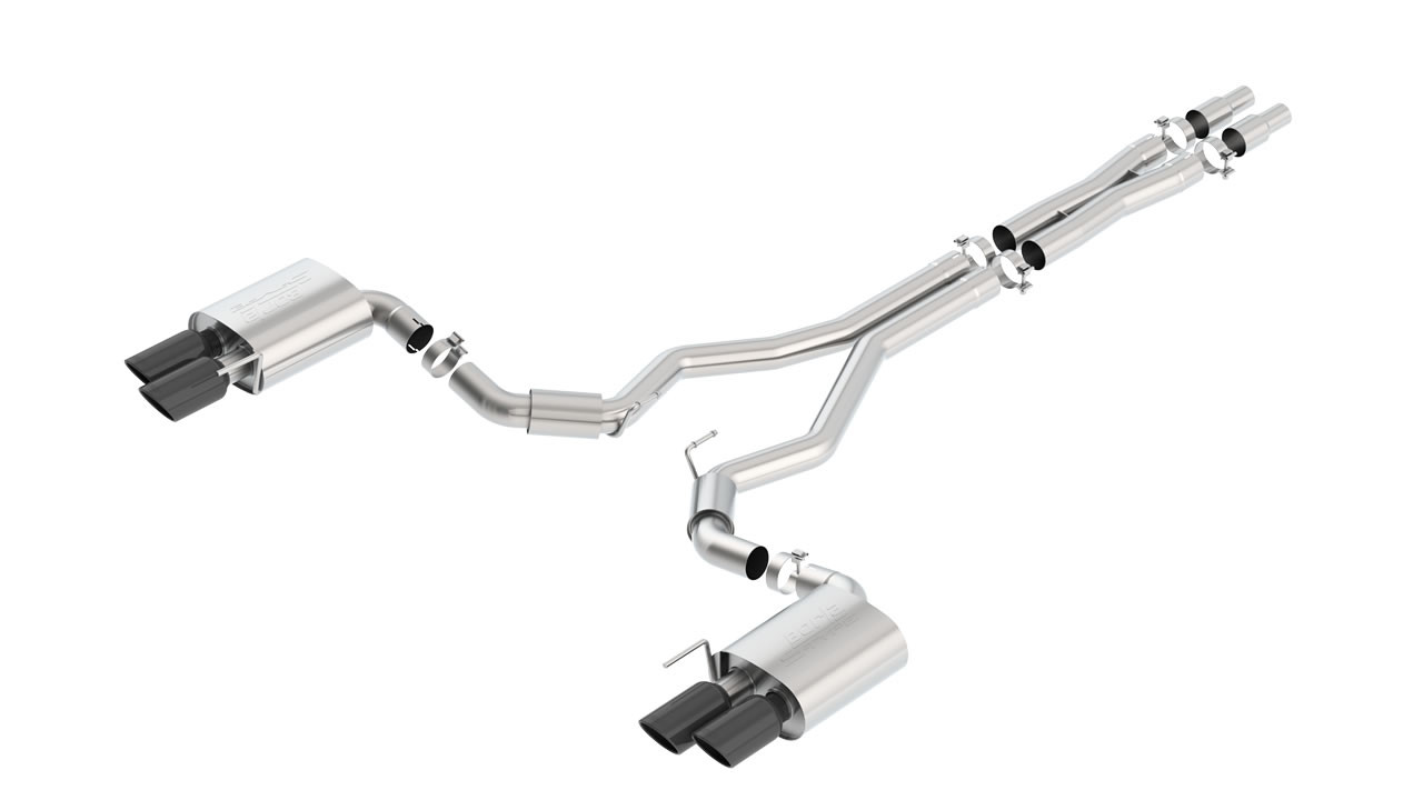 Borla 3" S-Type Cat-Back Exhaust System w/ 4" Quad Black Chrome Tips  ::  2018-2023 Ford Mustang GT  w/ Non-Active Exhaust