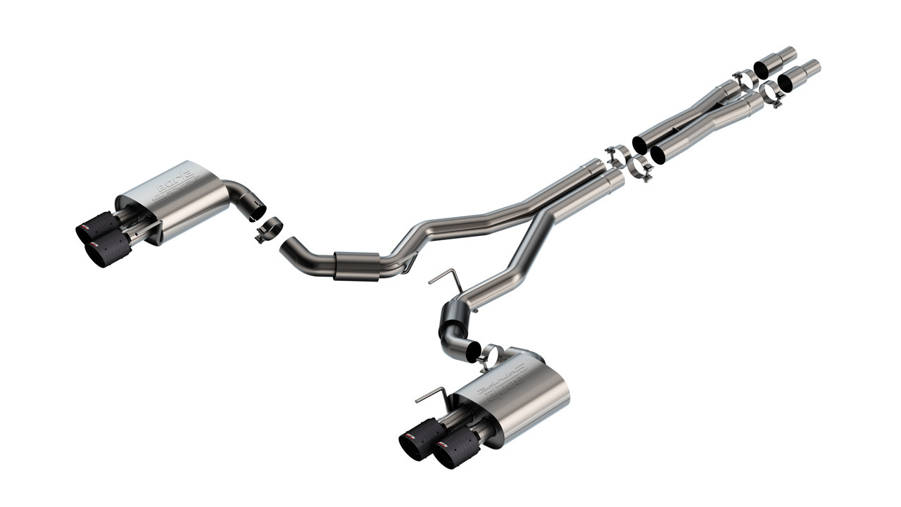 Borla 3" S-Type Cat-Back Exhaust System w/ 4" Quad Carbon Fiber Tips  ::  2024-2025 Ford Mustang GT  w/ Non-Active Exhaust