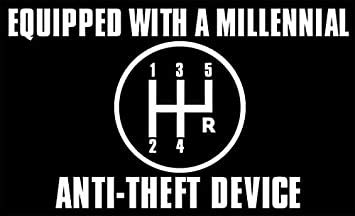 Equipped With A Millennial Anti Theft Device Bumper Sticker (Car Drive Manual Gear Stick)