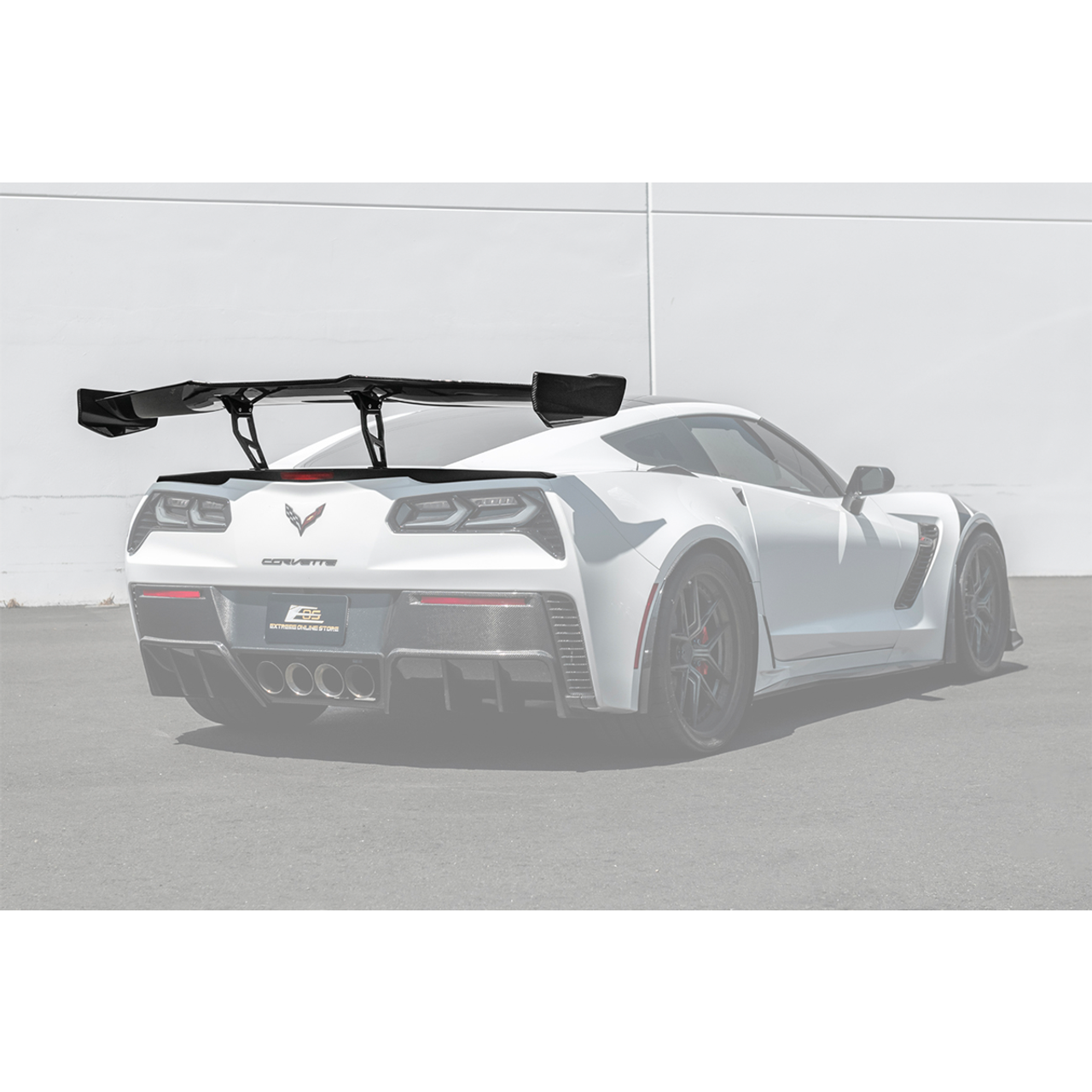 EOS ZR1 Style Extended Carbon Fiber High Wing Spoiler w/ Carbon Fiber Wing Riser :: 2014-2019 C7 Corvette Grand Sport & Z06