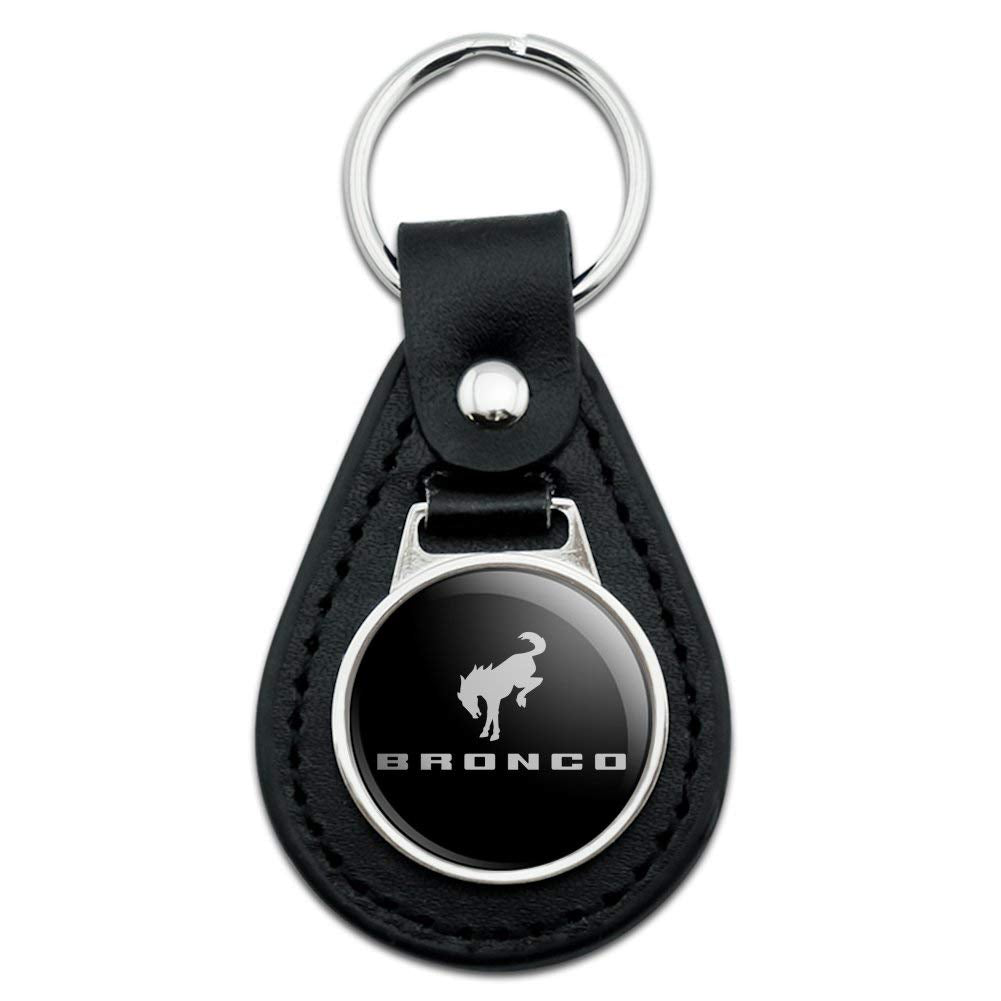 Graphics & More Black Leather New Bronco Logo Keychain