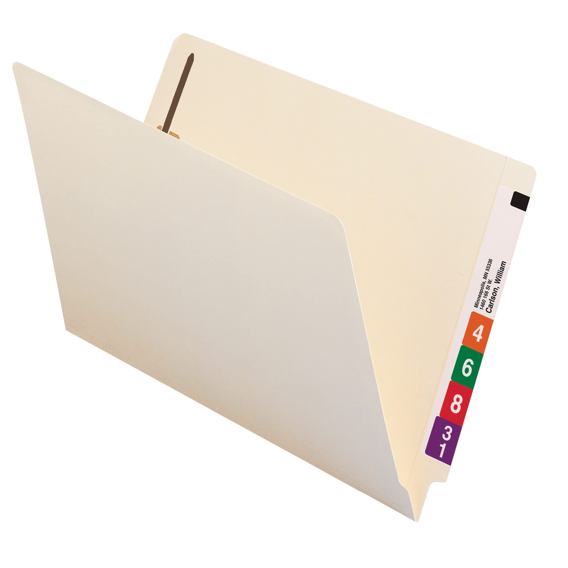 Smead End Tab Fastener File Folder, Shelf-Master Reinforced Straight-Cut Tab, 1 Fastener, Legal Size, Manila, 50 Per Box (37110)