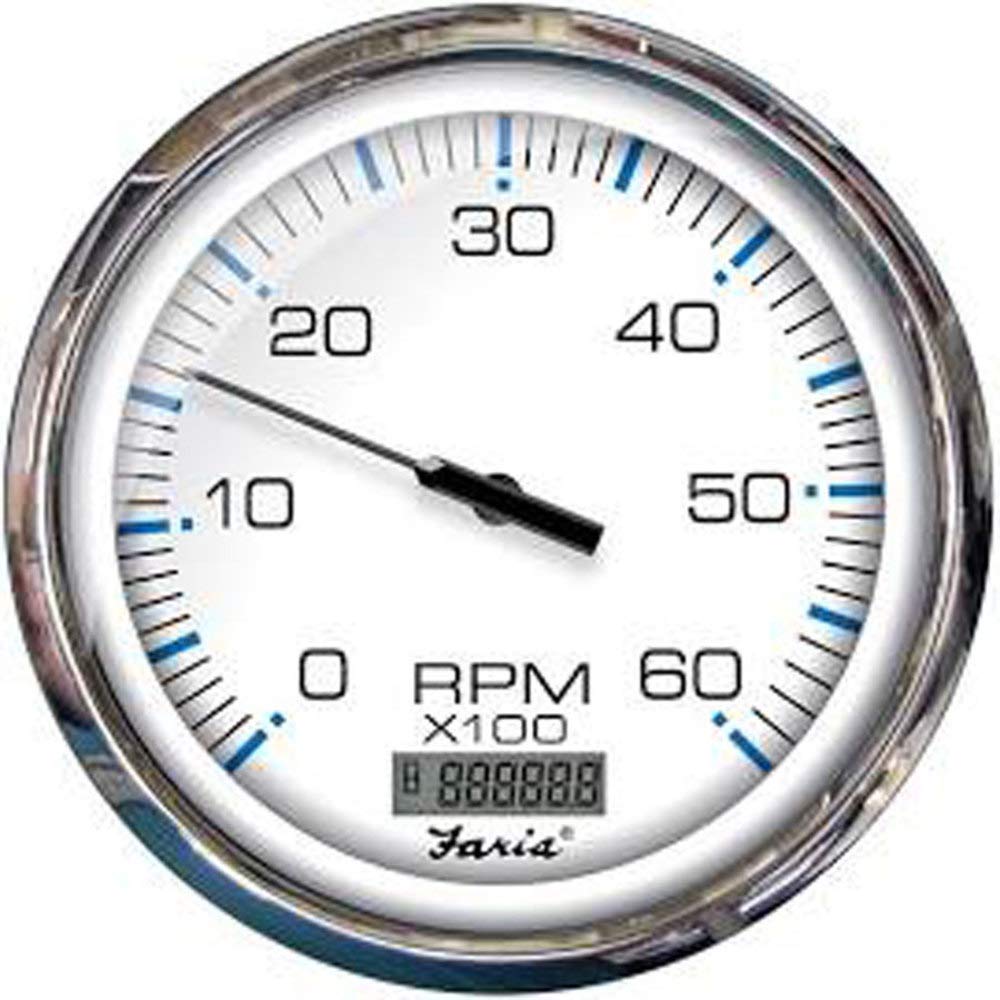Faria Chesapeake White Ss 5'' Tachometer W/Digital Hourmeter - 6000 Rpm (Gas) (Inboard)