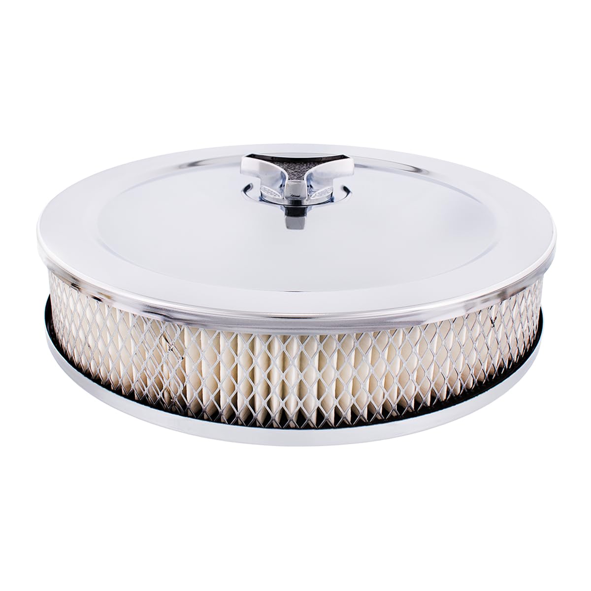 United Pacific S1107 Chrome 10'' Air Cleaner Assembly, Low Profile, Die-Cast Chrome Plated Wing Nut, Filter & Breather Hose Nipp
