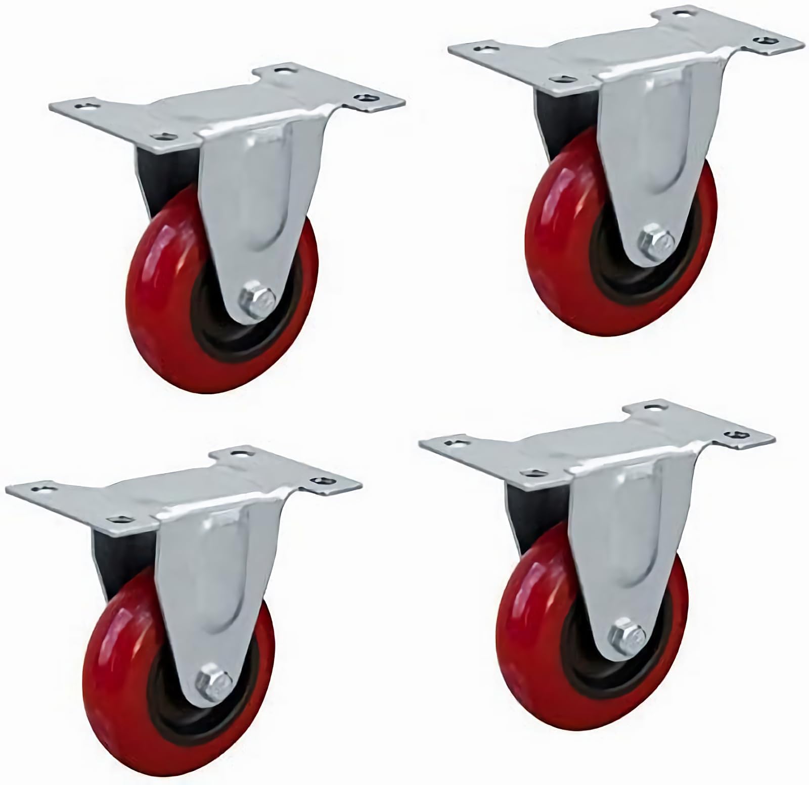 Powertec 3 Inch Fixed Caster Wheels With 640 Lbs Loads, Heavy Duty Plate Casters, Rigid Fixed Rubber Castor Wheels For Furniture