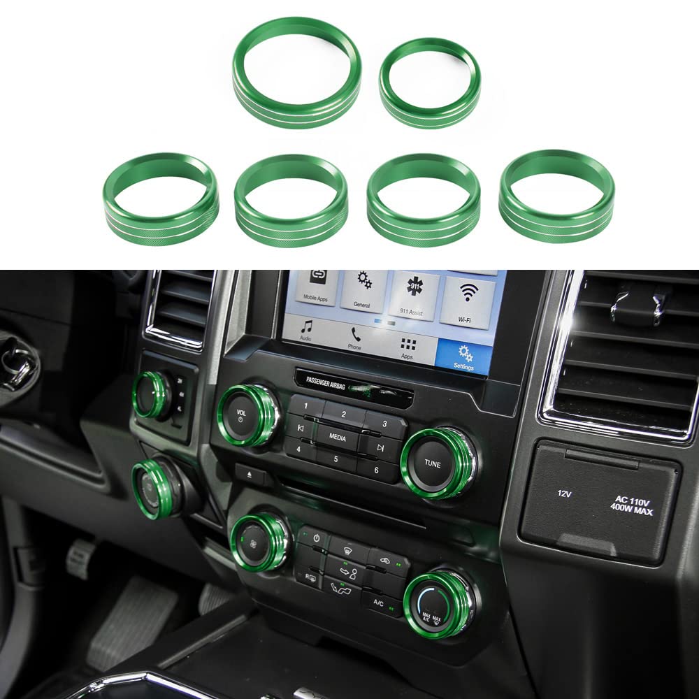 Keptrim For F150 Air Conditioner Switch & Trailer & 4Wd & Vol Knob Button Trim For Ford F150 Xlt 2016 2017 2018 2019, Green Alum