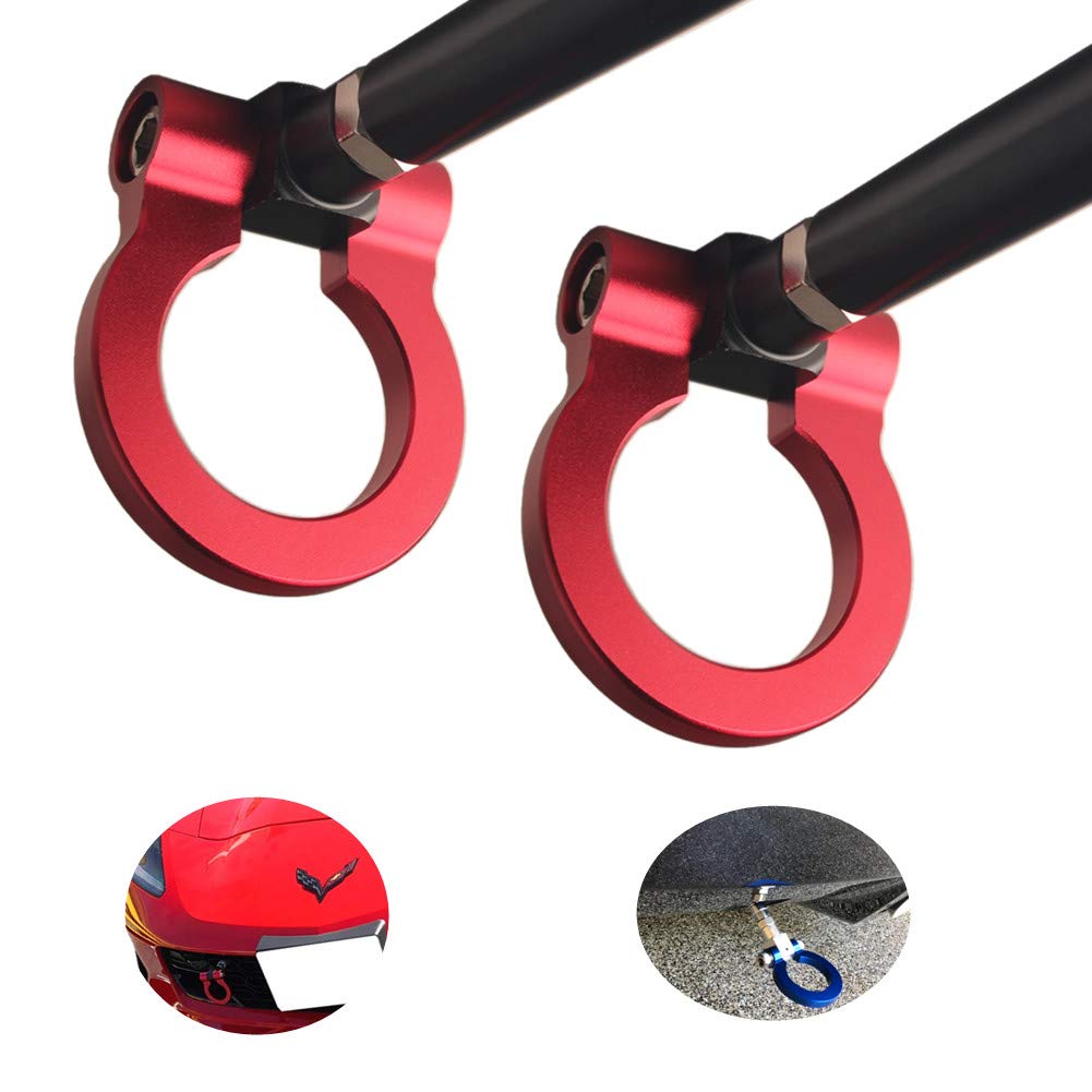 Dewhel Racing Sports Track Racing Style Aluminum Tow Hook Front Rear For 14-21 Chevrolet Corvette C7 Z06 Zr1 Stingray Z51 (Red)