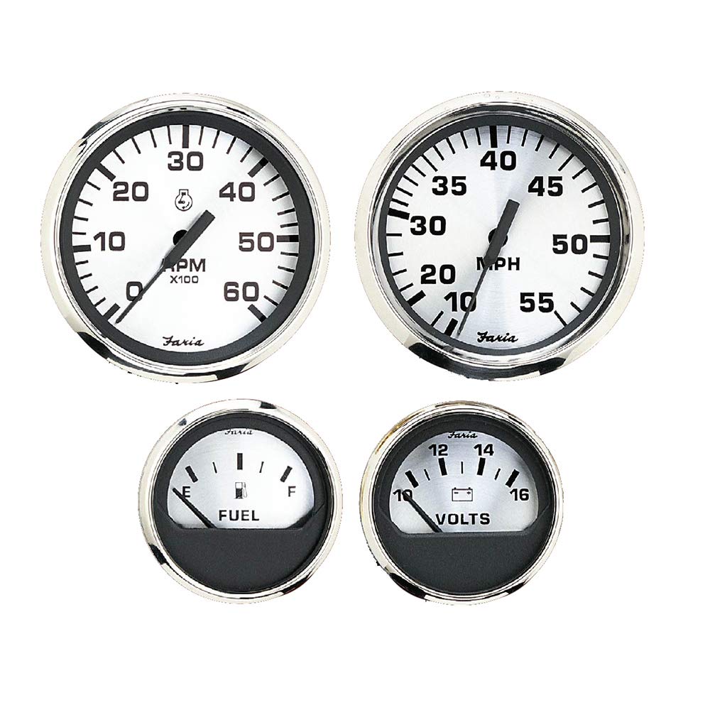 Faria Beede Instruments Ktf0182 Spun Silver Gauges For Outboard Engines - Set Of 4