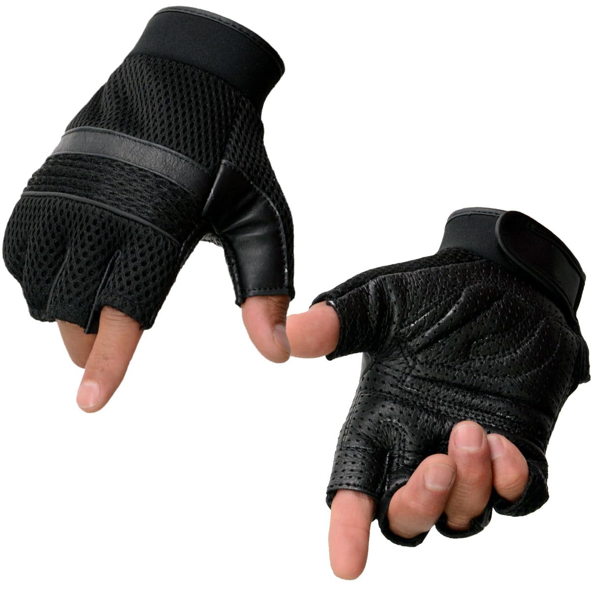 Milwaukee Leather Mg7504 Men'S Black Perforated Mesh Gel Palm Fingerless Motorcycle Hand Gloves W/ Reflective Piping - Large