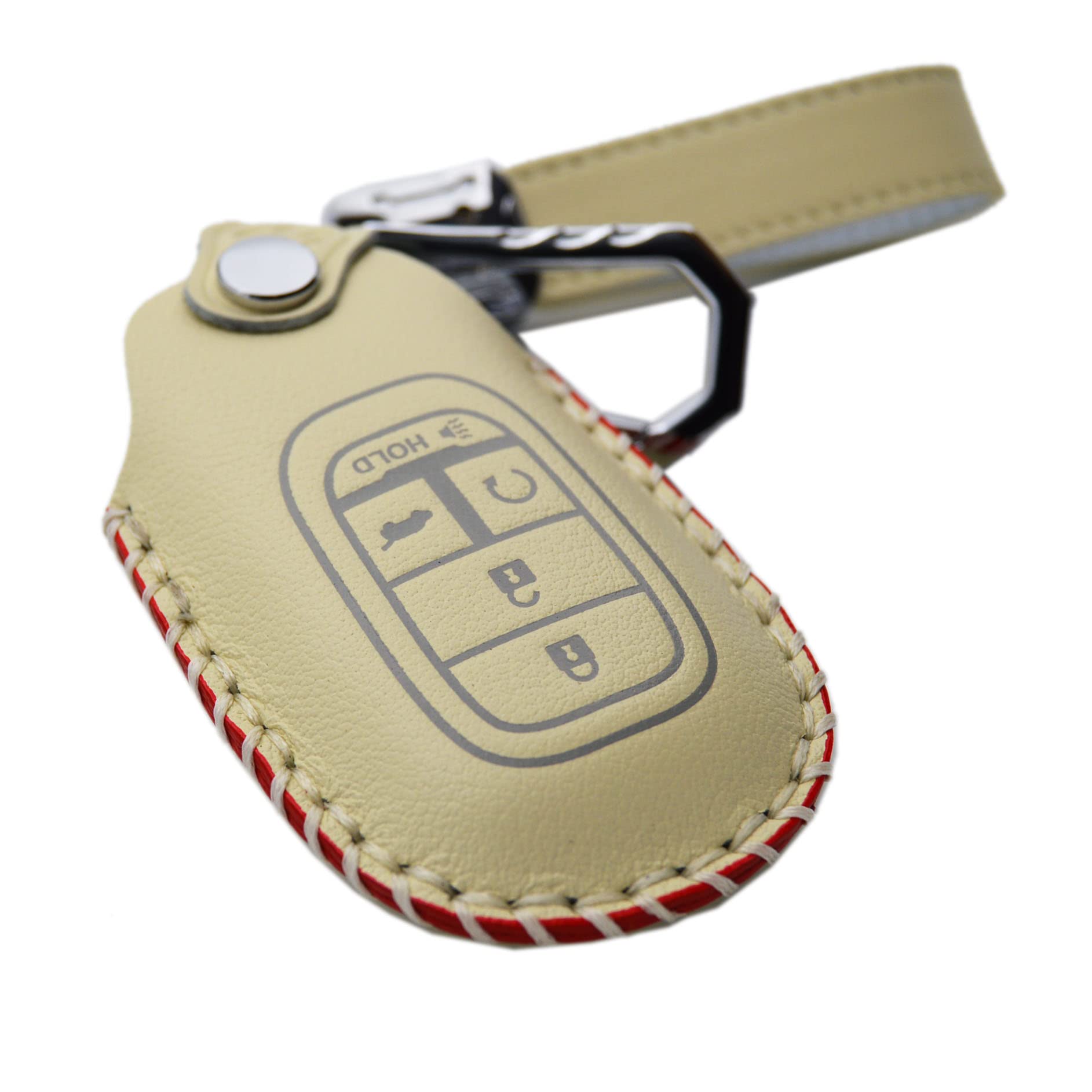 Leather Key Cover + Keychain + Hook Compatible With 2022 To 2025 Honda Civic Accord Cr-V Hr-V V Pilot Si Ex Ex-L Touring
