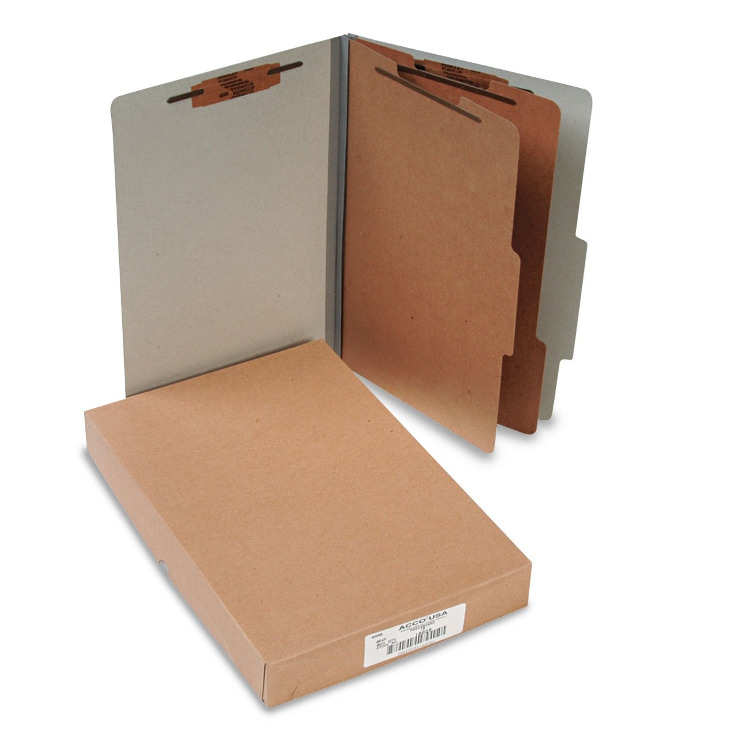Acco 16056 Acco Pressboard 25-Point Classification Folders, Lgl, 6-Section, Mist Gy, 10/Box