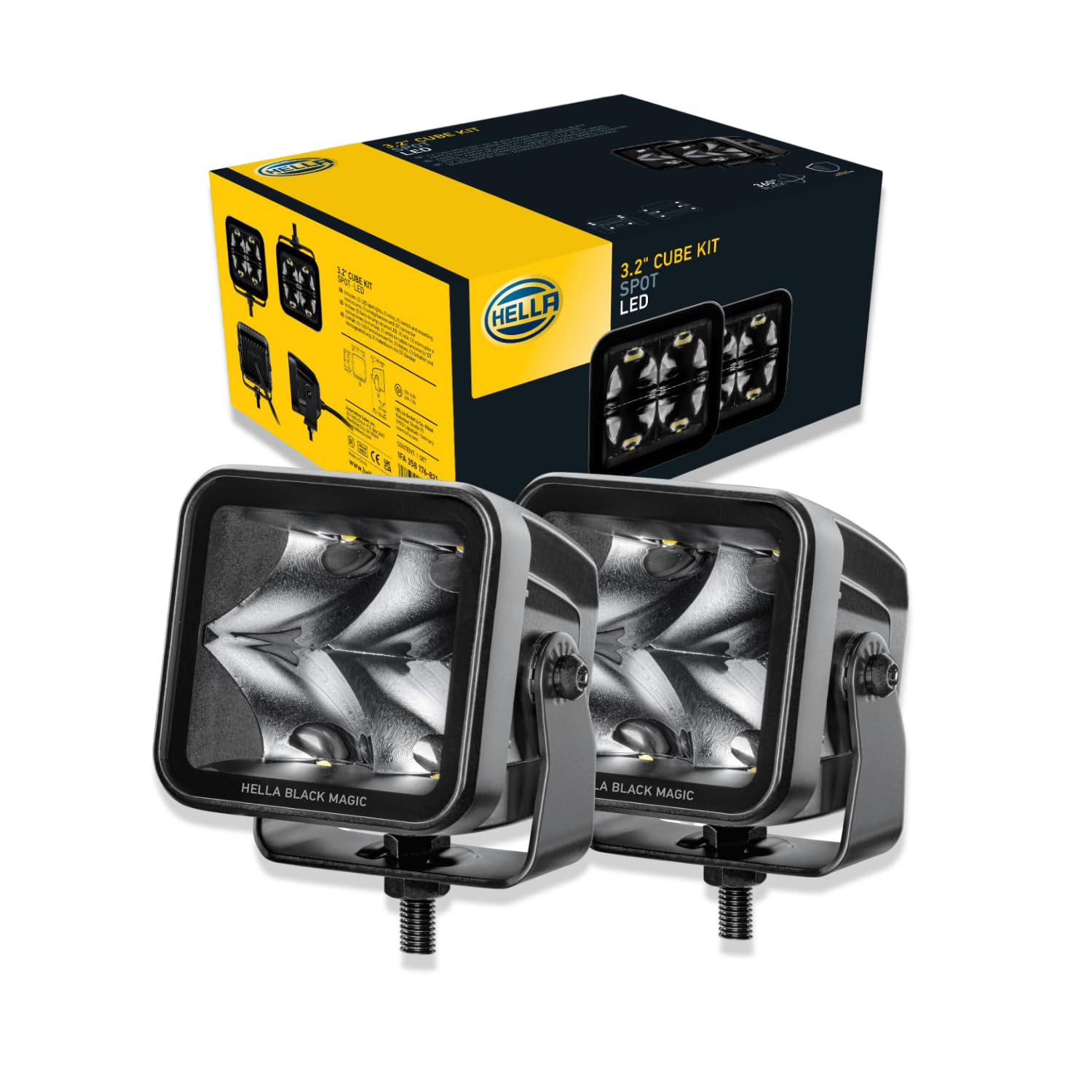 Hella Black Magic Led Series 3.2 Inch Cube Kit - Led Spotlight With Wiring Harness - Performance High Beam Off-Road Light For Pi
