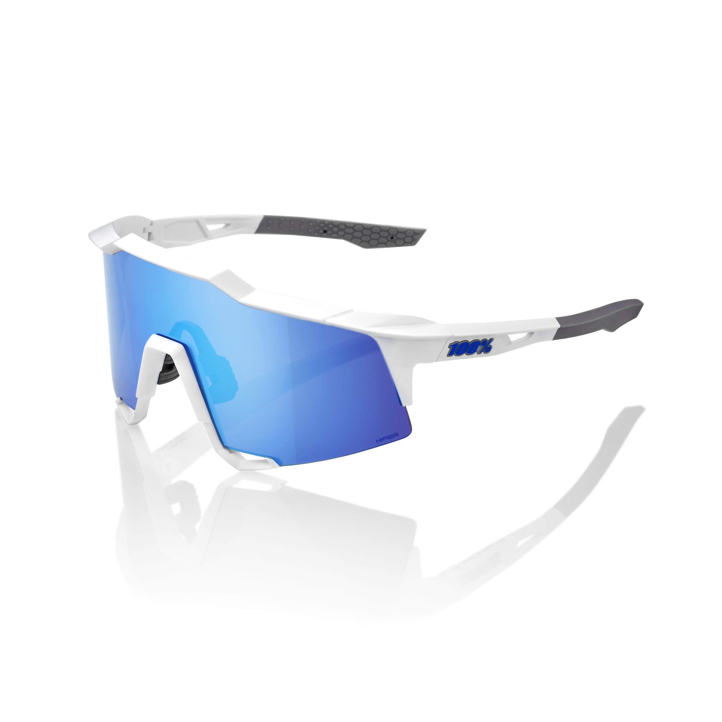 100% Speedcraft Sport Performance Cycling Sunglasses Matte White - Hiper Blue Multilayer Mirror Lens