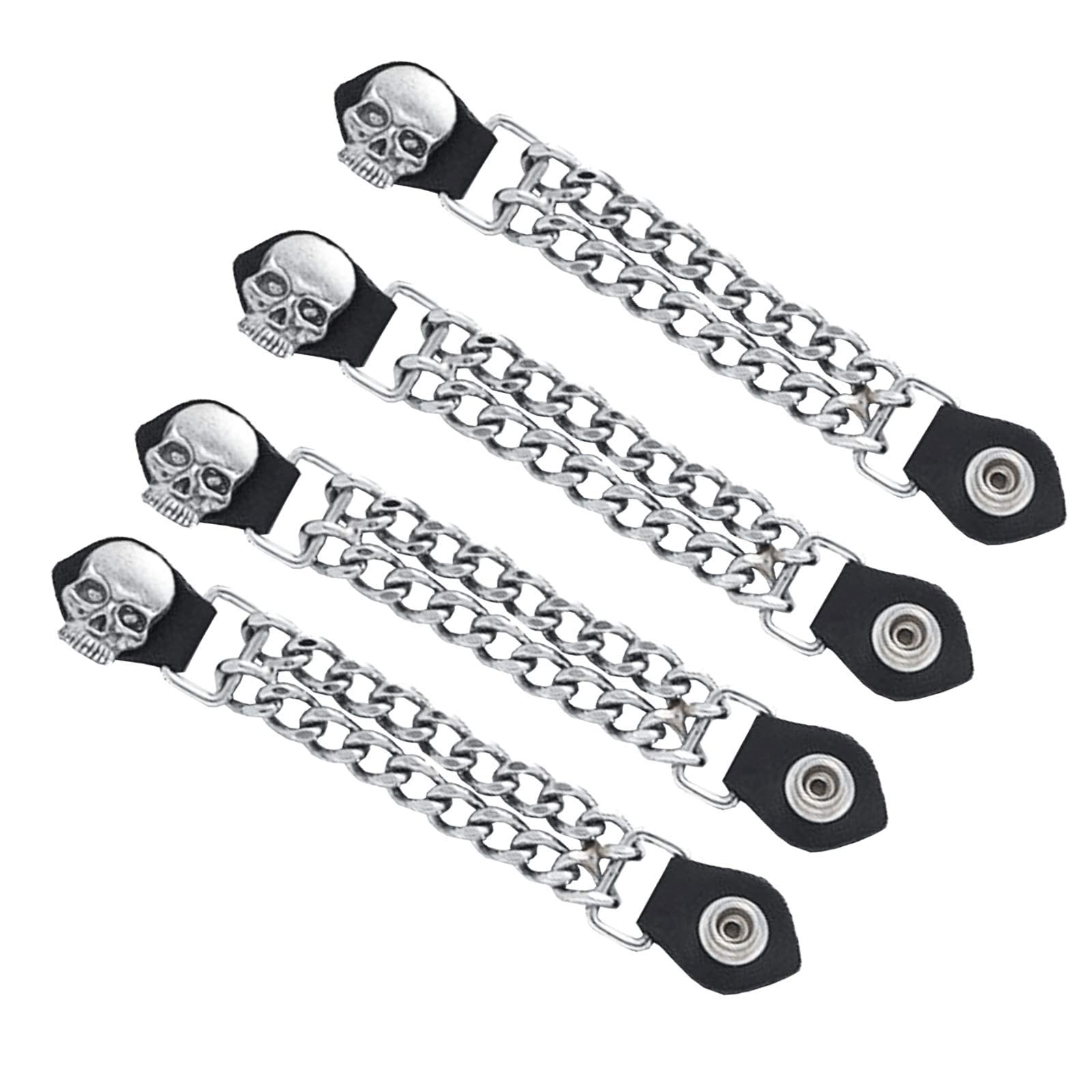 Dream Apparel 4 Pc 6 1/2 Inch Motorcycle Vest Extenders Biker Skull 4 Inch Chain Chrome (Black)