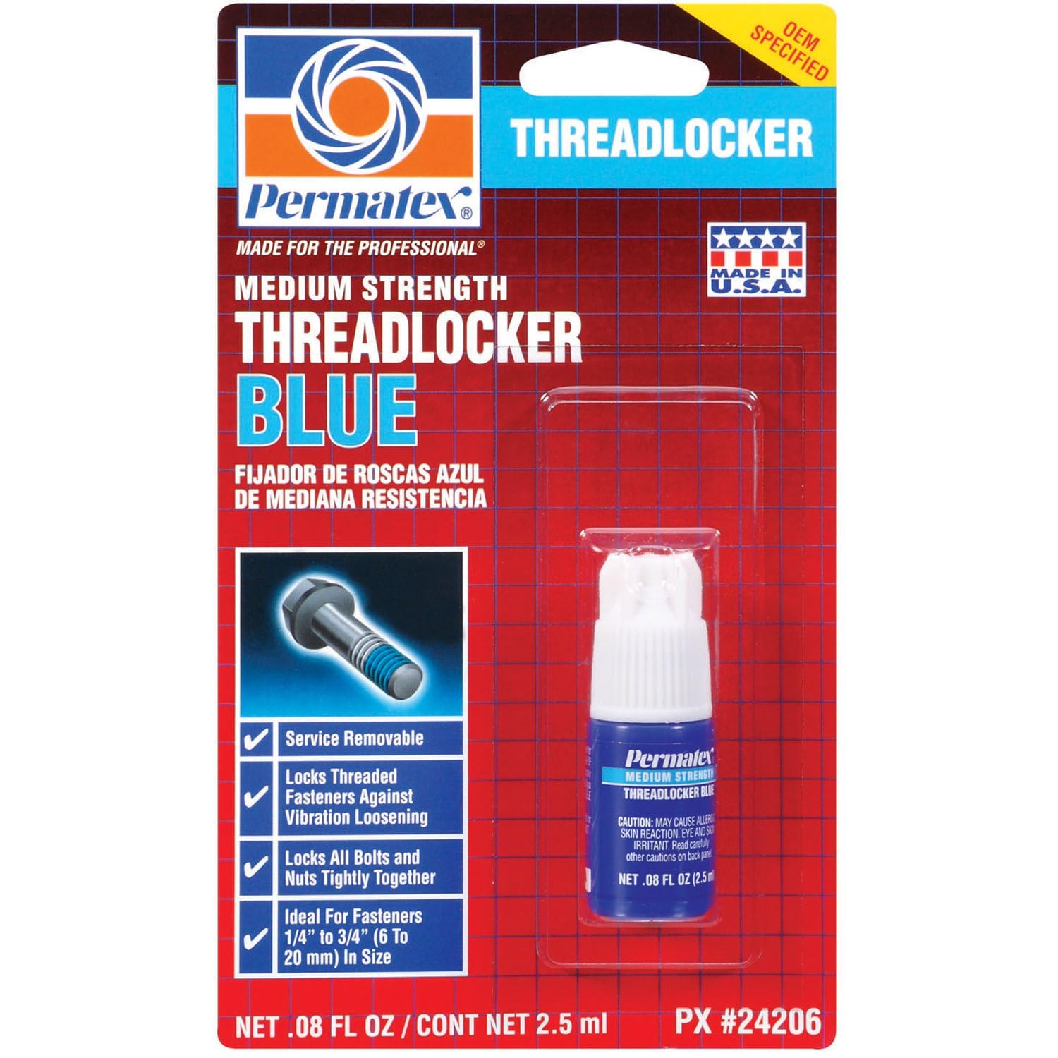 Permatex 24206 2.5 Ml Blue Medium Strength Threadlocker