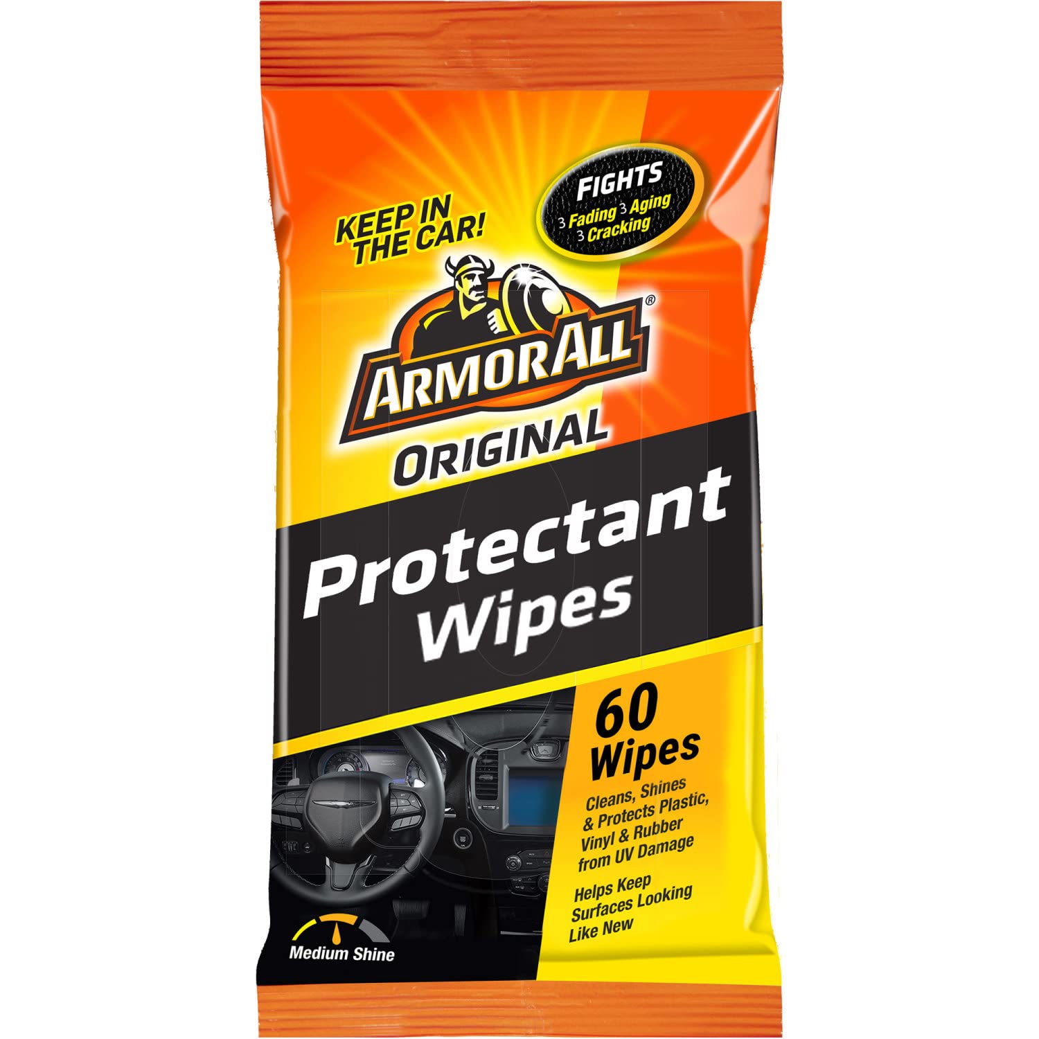 Armor All Original Protectant Wipes , Interior Car Cleaning Wipes With Uv Protection Against Cracking And Fading, 20 Count