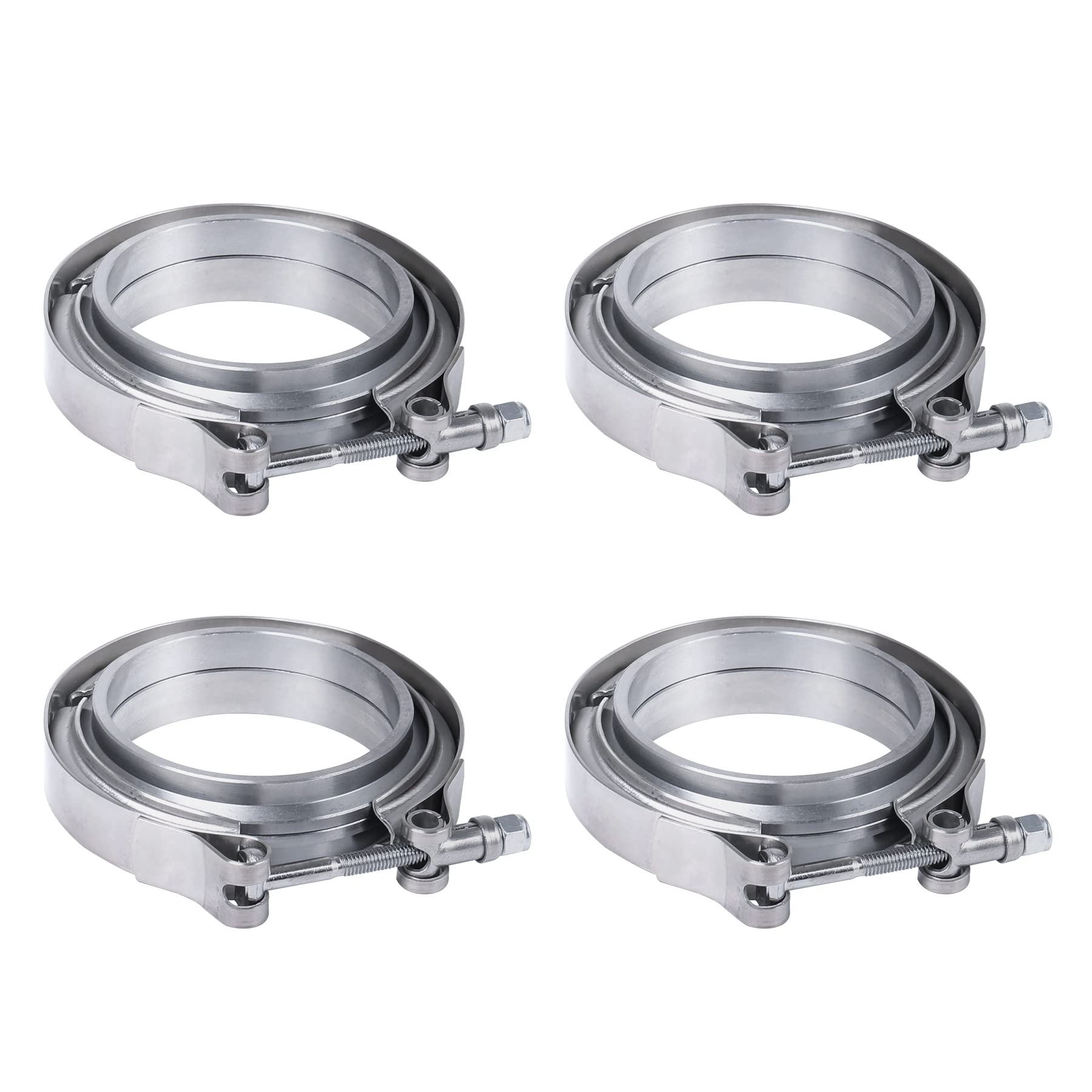 Jdmspeed New Stainless Steel 2.5'' V-Band Flange & Clamp Kit 4 Pcs Replacement For Turbo Exhaust Downpipes (4)