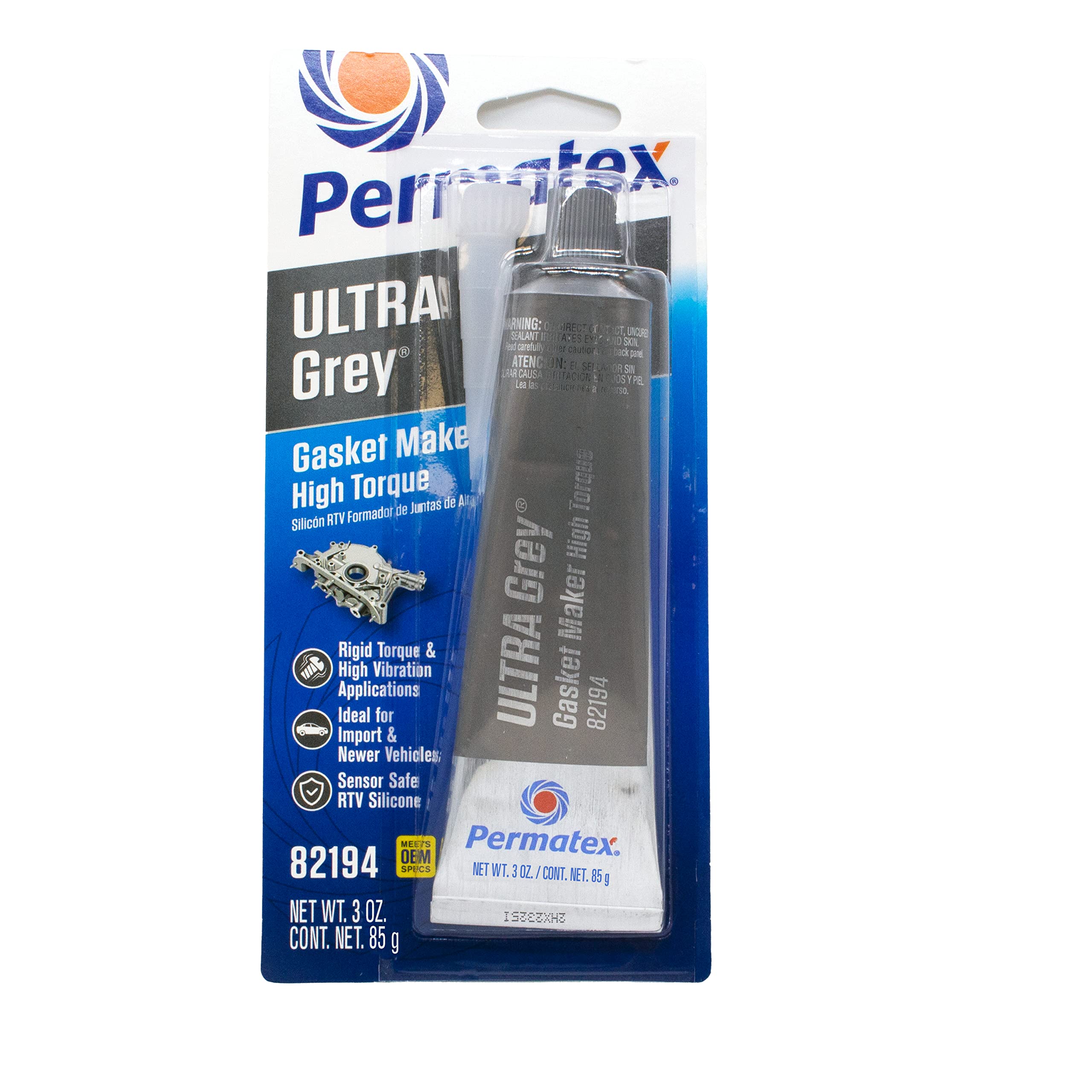 Permatex 82194 Ultra Grey Rigid High-Torque Rtv Silicone Gasket Maker, Sensor Safe And Non-Corrosive, For High Torque And Vibrat