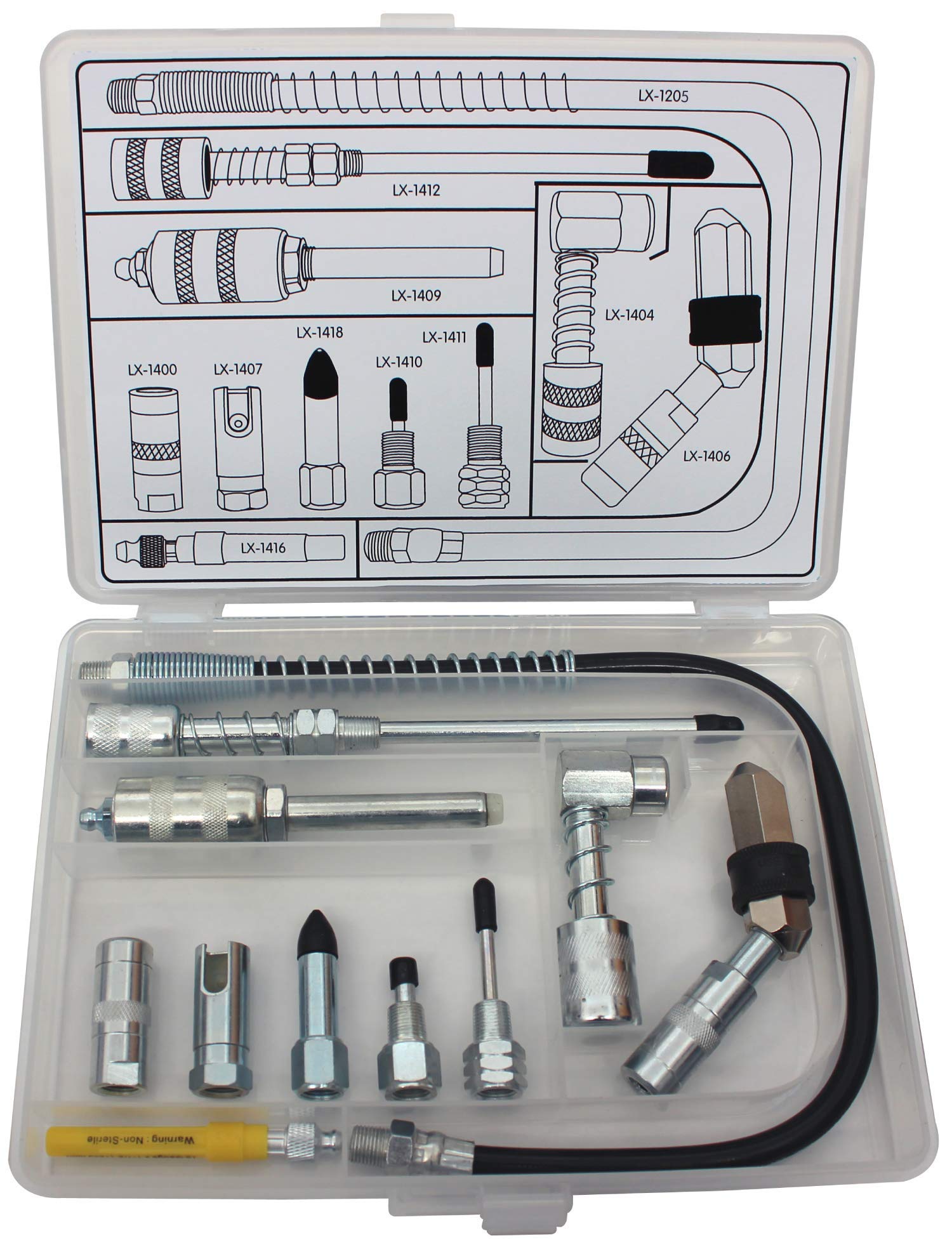 Lumax Lx-1470 Silver Lubrication Accessory Kit, 11-Piece. Kit Contains 11 Of Lumaxs Most Popular Lube Accessories. Organize And