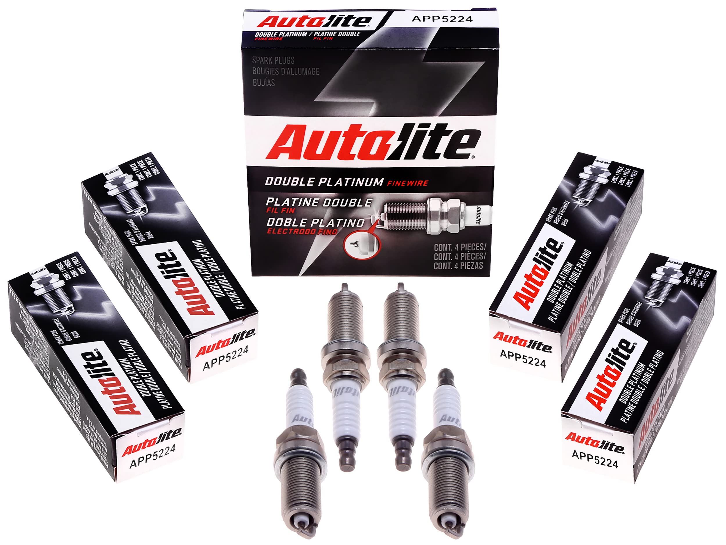 Autolite App5224 Double Platinum Automotive Replacement Spark Plugs (4 Pack)