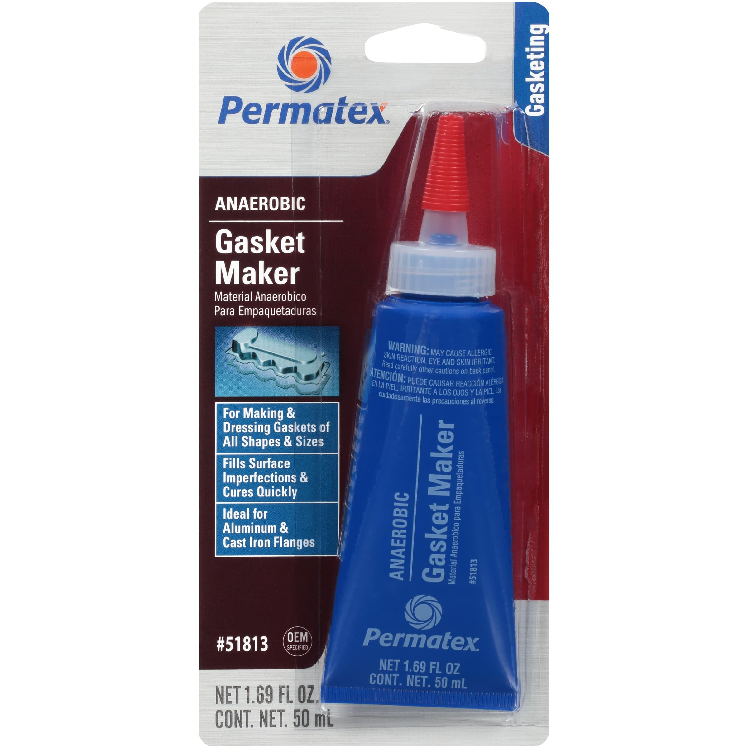 Permatex 51813 Anaerobic Gasket Maker, 50 Ml Tube , Red, Packaging May Vary.