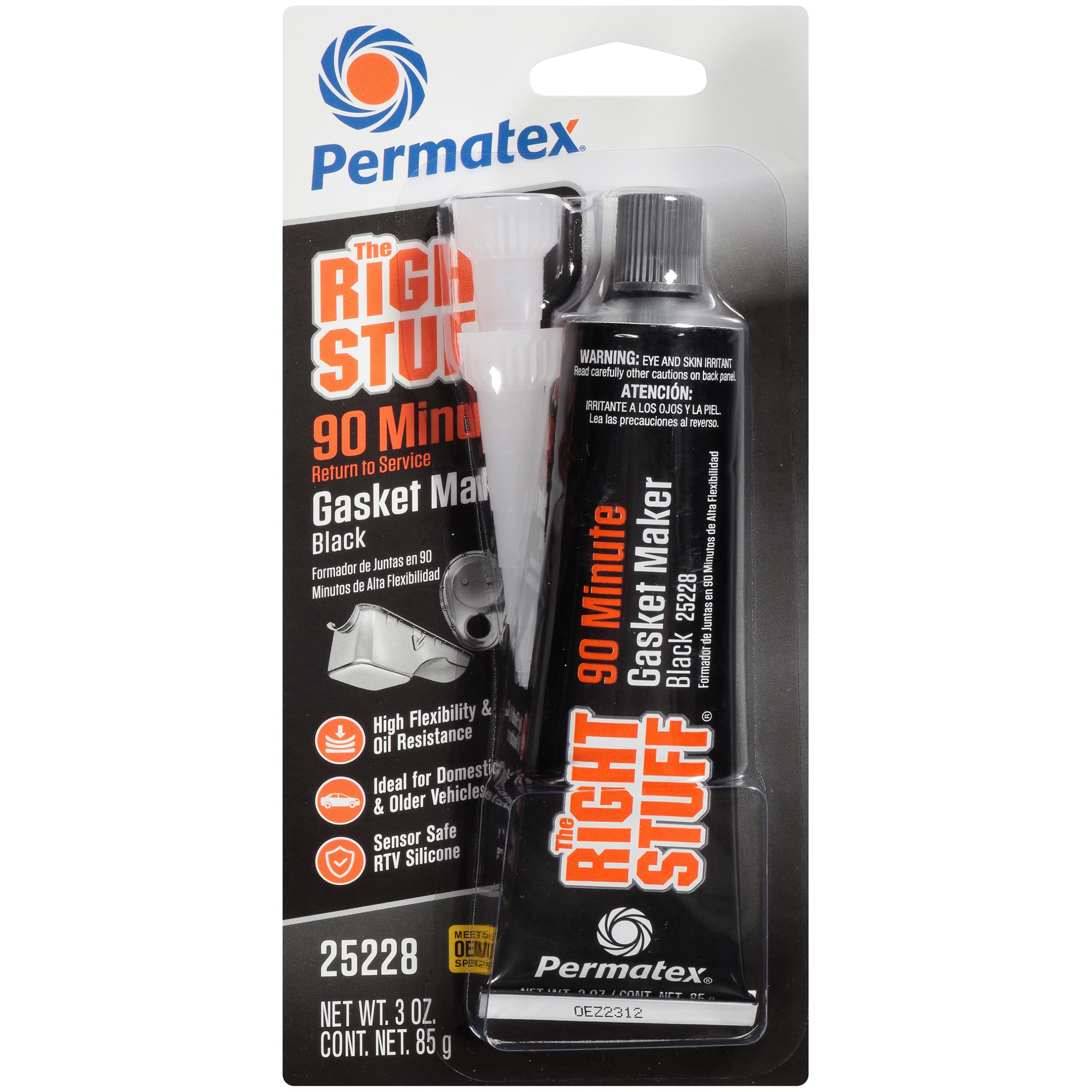 Permatex 25228 The Right Stuff 90 Minute Black Gasket Maker, 3 Oz, 1 Count (Pack Of 1)