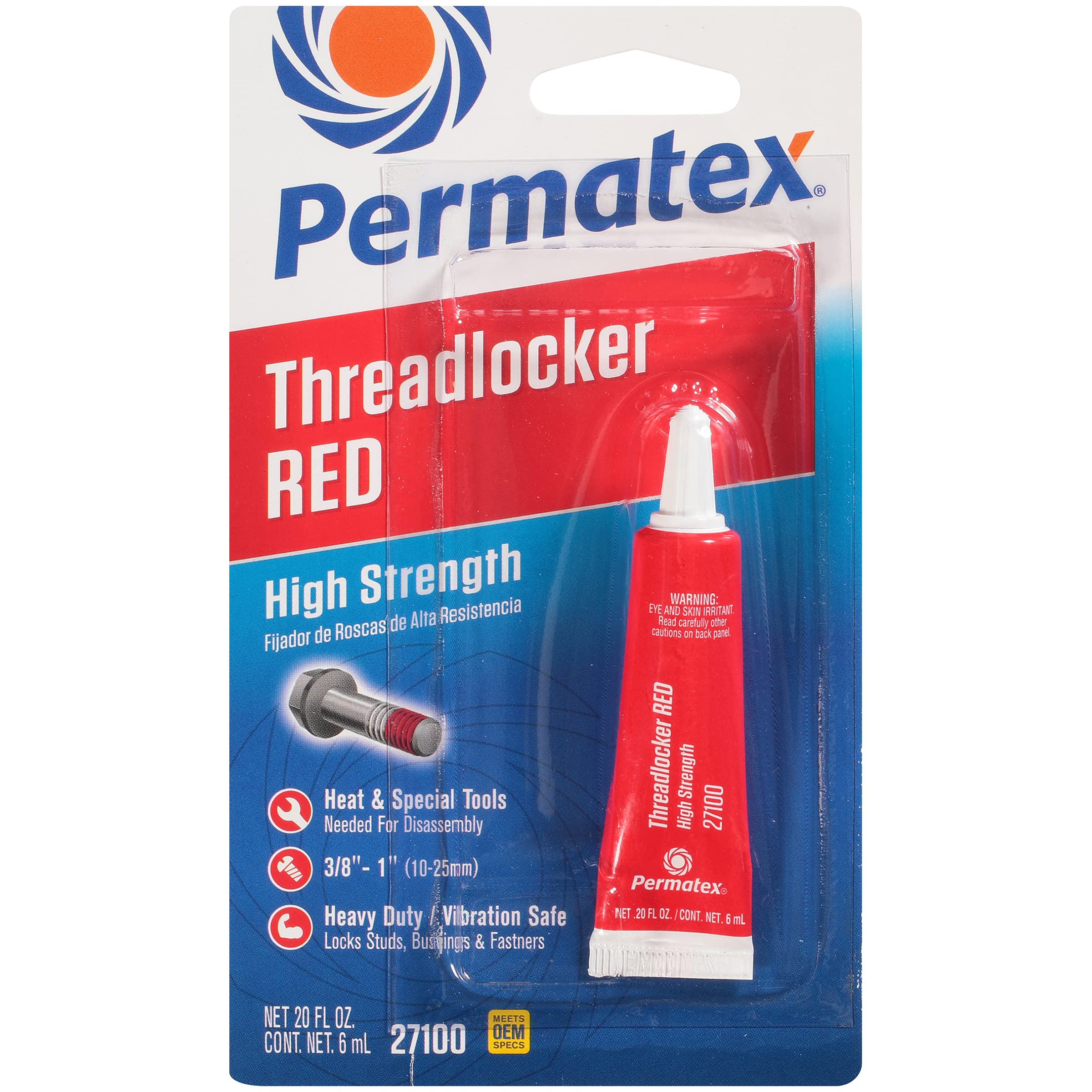 Permatex 27100 High Strength Threadlocker Red, 6 Ml