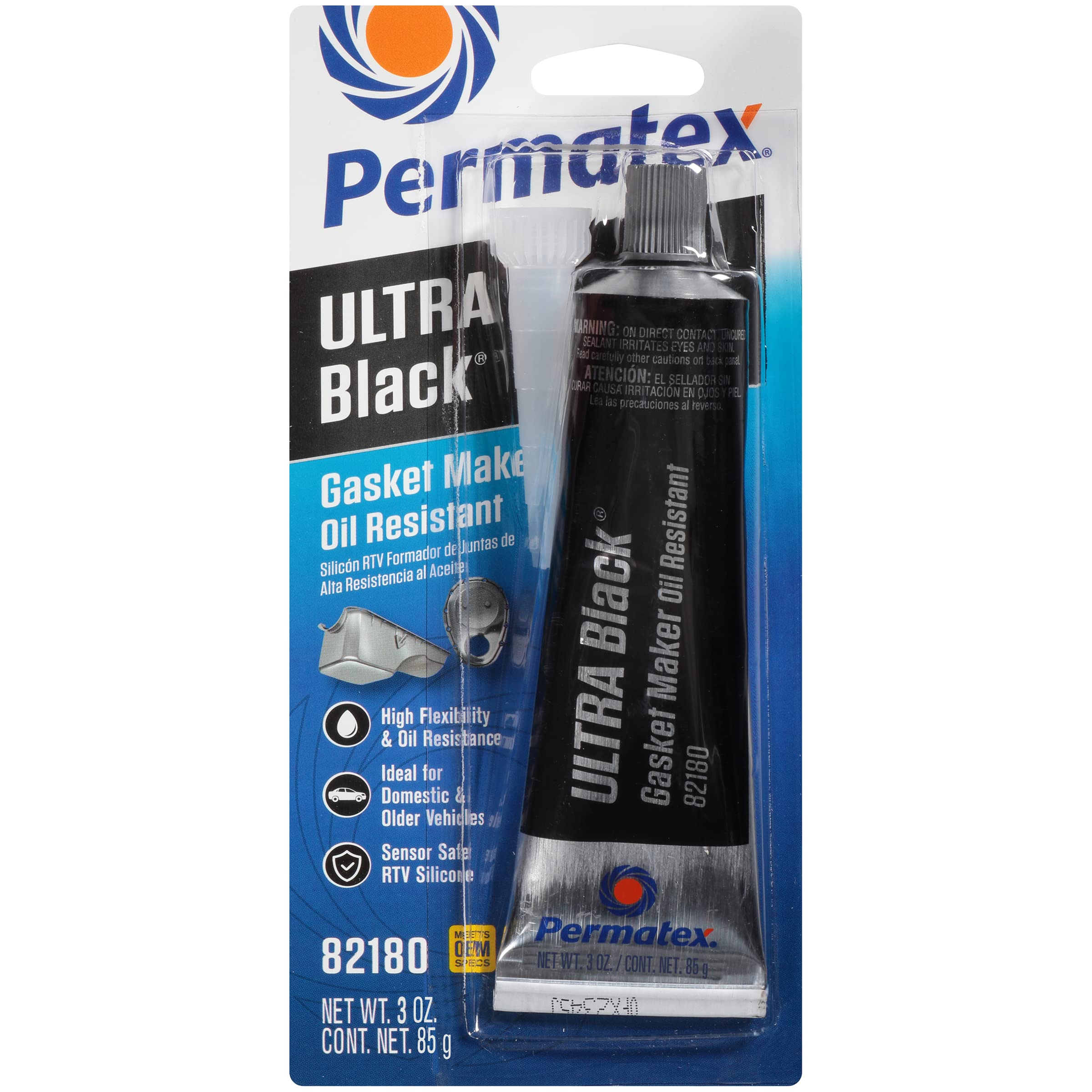 Permatex 82180 Ultra Black Maximum Oil Resistance Rtv Silicone Gasket Maker, Sensor Safe And Non-Corrosive, For High Flex And Oi