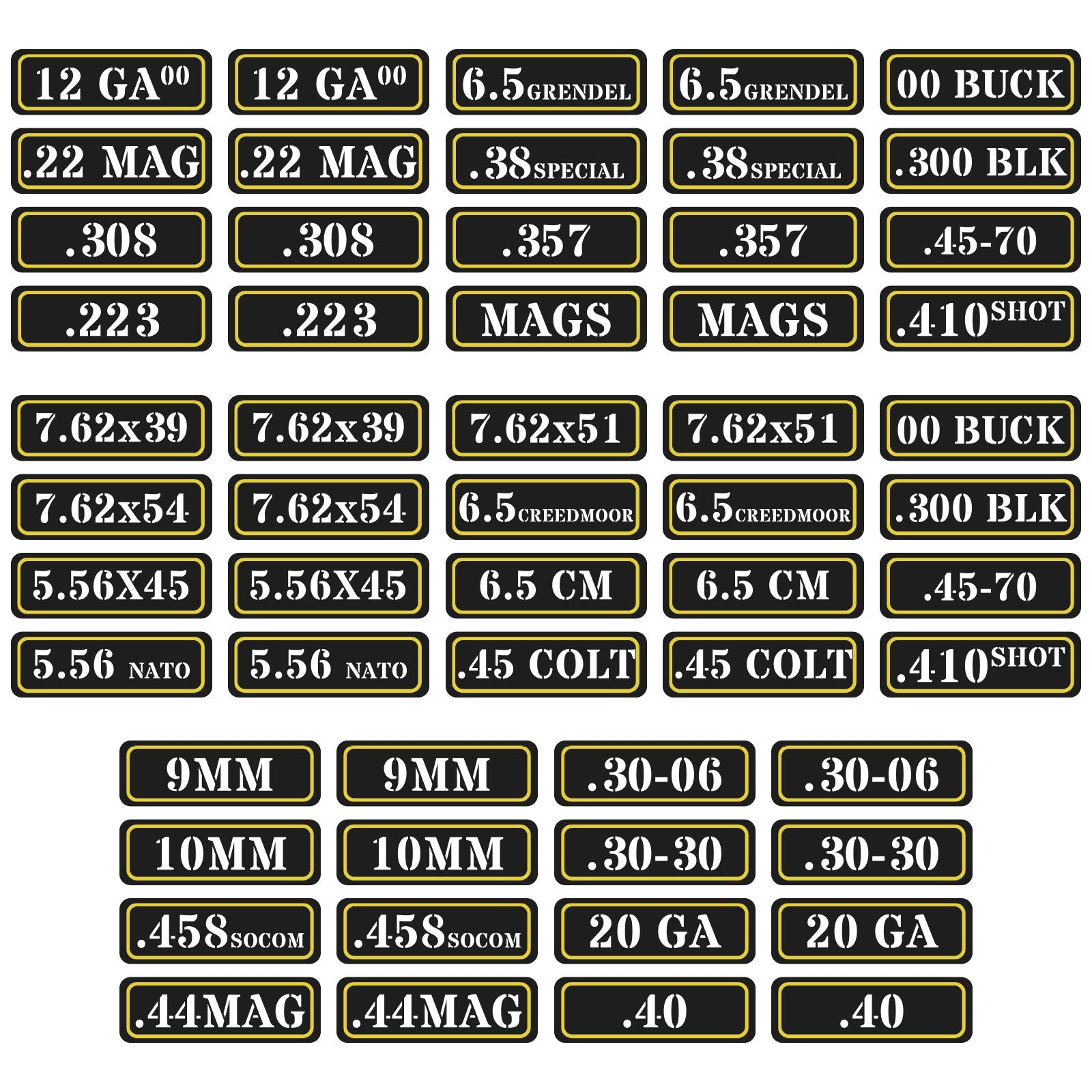 Aolamegs Ammo Can Vinyl Sticker Set Decal Label For Cans Cases Boxes .357 .223 .308 .40 .30-30 .458 20Ga 7.62 * 54 .38 44Mag (56