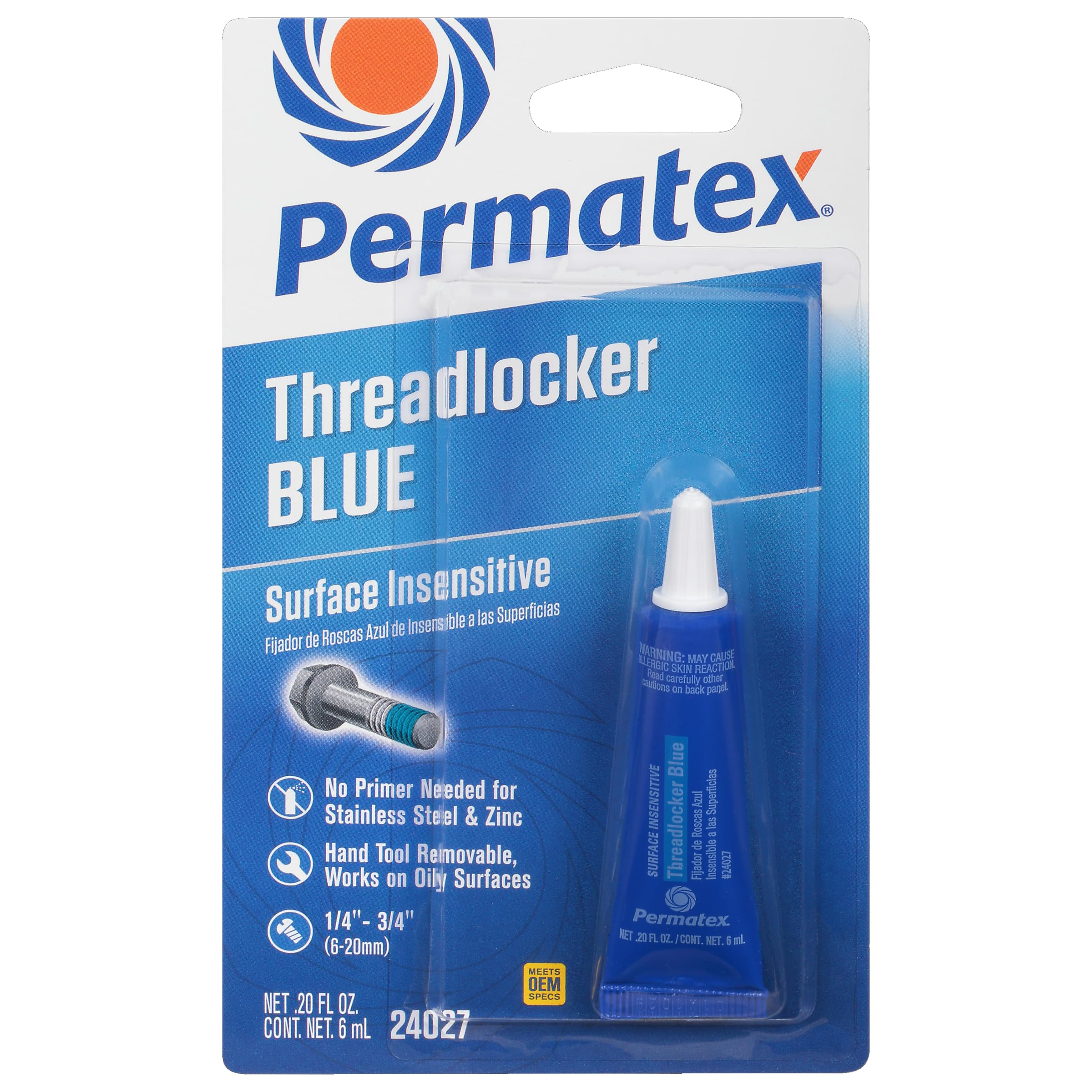 Permatex 24027 Surface Insensitive Threadlocker Blue, 6 Ml