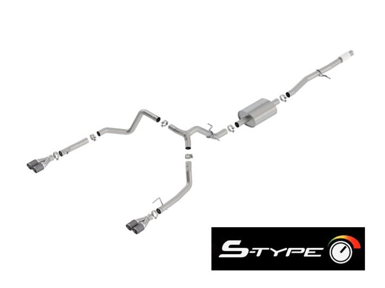 Borla 3" S-Type Cat-Back Single Exhaust w/ Factory Rear Exit, 3.5" Carbon Fiber Tips :: 2019-2025 Silverado & GMC Sierra 1500 5.3L