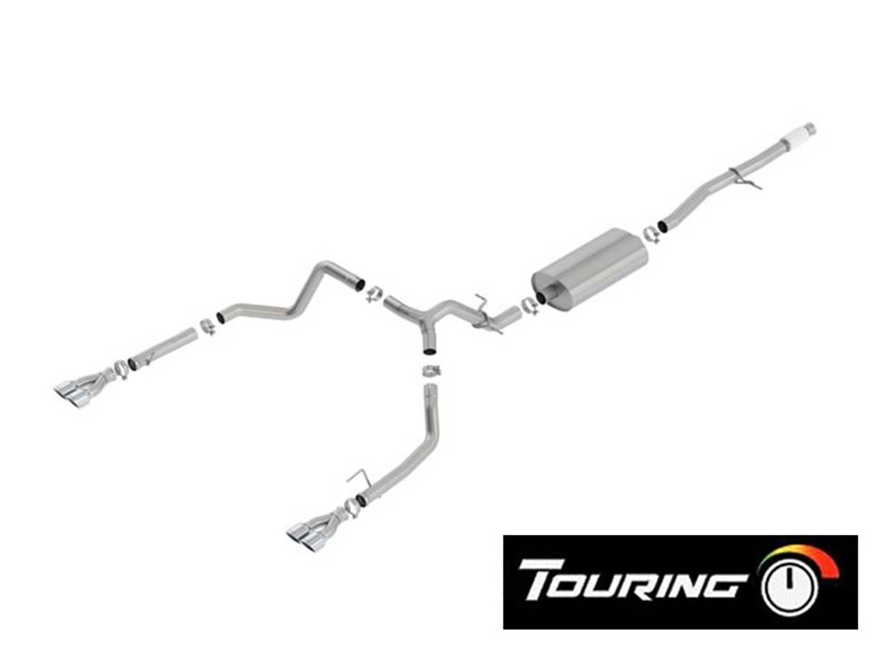 Borla 3" Touring Cat-Back Single Exhaust w/ Factory Rear Exit, 3.5" Quad Polished Tips :: 2019-2025 Silverado & GMC Sierra 1500 5.3L