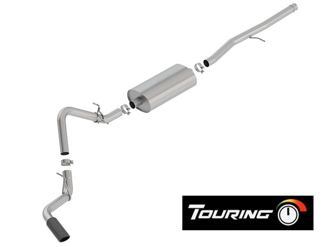 Borla 3" Touring Cat-Back Single Exhaust w/ Factory Side Exit, 4" Black Chrome Tip :: 2019-2025 Silverado & GMC Sierra 1500 4.3L, 5.3L