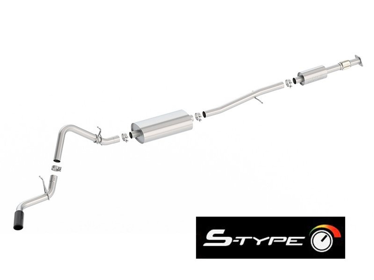 Borla 3" S-Type Cat-Back Single Exhaust w/ Factory Side Exit, 4" Black Chrome Tip :: 2019-2025 Silverado & GMC Sierra 1500 2.7L