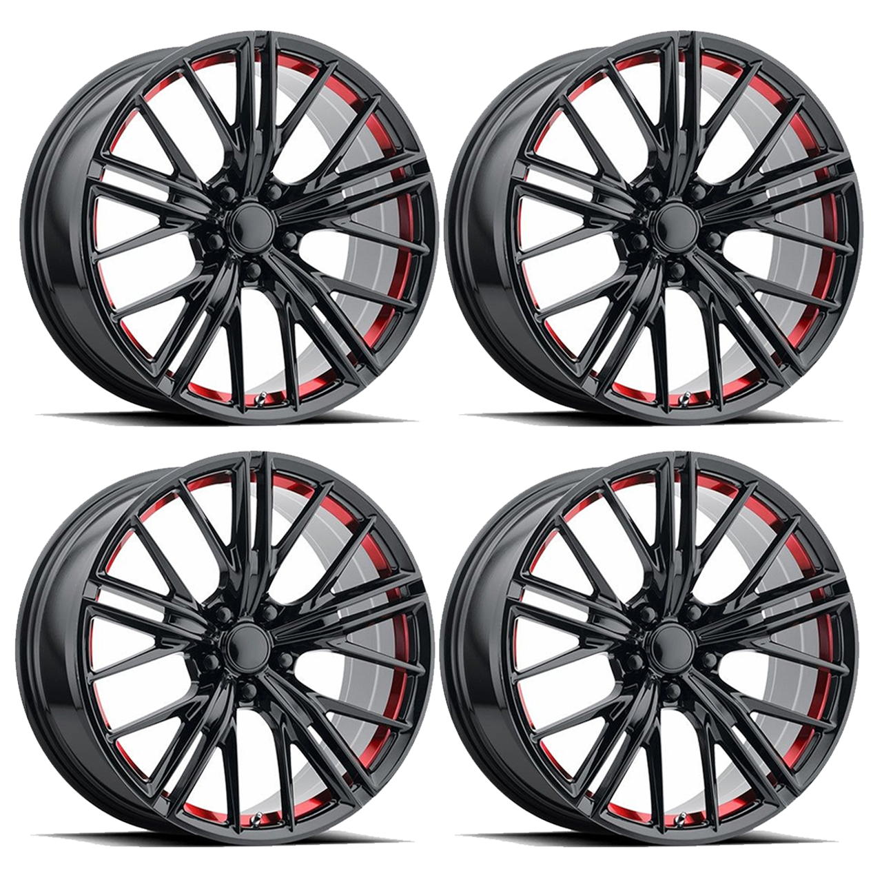 PR194 2017 ZL1 Replica Wheel Set, Gloss Black Red Machined, 20x10:: 2010-2015 Camaro